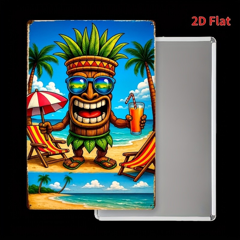 Tiki Bar Metal Sign - Funny Tiki Man With Sunglasses Tin Wall Art Decor