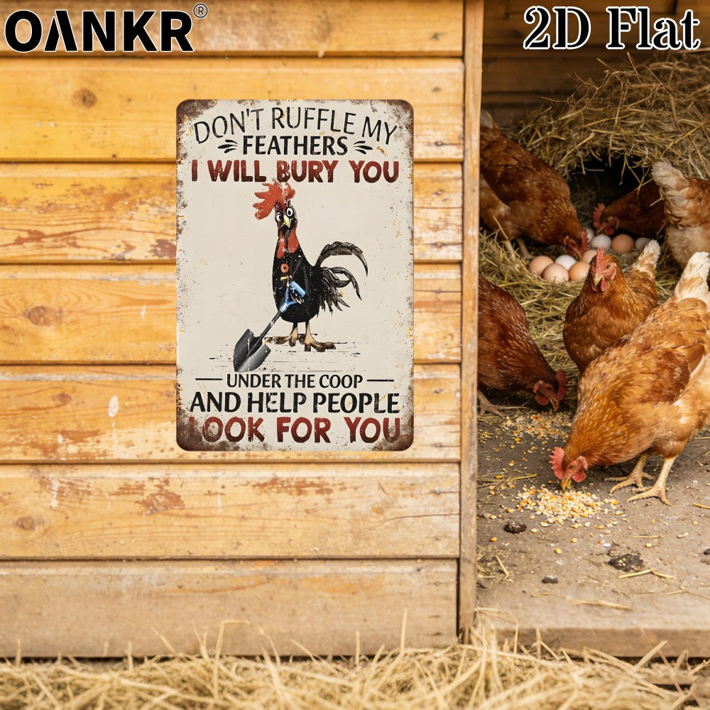 Funny Rooster Metal Sign Vintage Don't Ruffle My Feathers Chicken Coop Decor