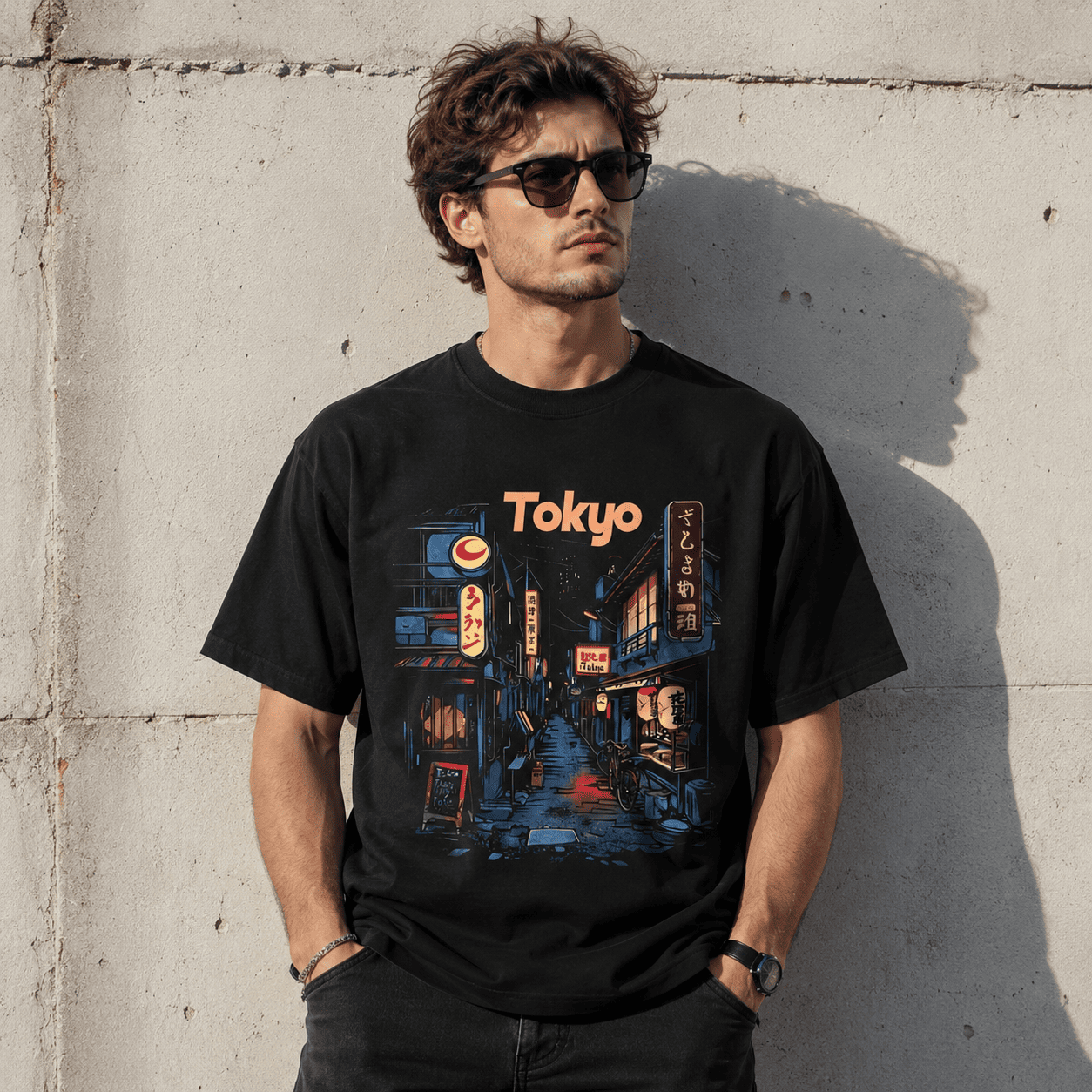 Tokyo Night Alleyway Graphic Tee - Retro Japanese Cityscape Streetwear Shirt