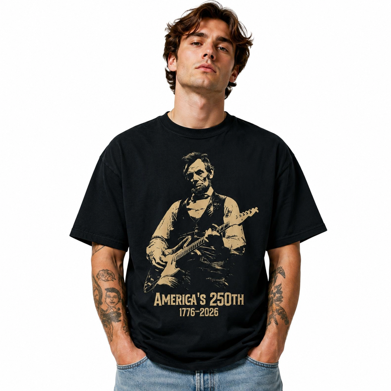 Abraham Lincoln Guitar USA 250th Anniversary Patriotic 4th of July T-Shirt
