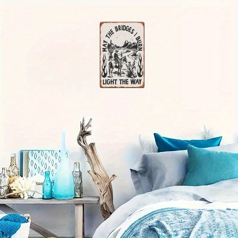 Rustic Cowboy Tin Sign - Inspirational "Light The Way" Metal Poster Wall Art