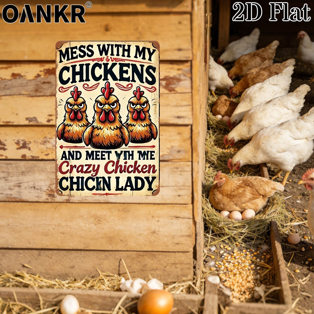 Funny Chicken Metal Sign - "Crazy Chicken Lady" Sarcastic Tin Decor