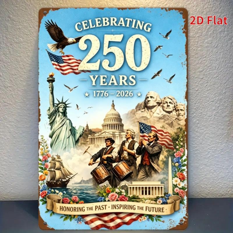 250th Anniversary Metal Sign - American 1776-2026 Tin Wall Art Decor