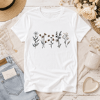 Minimalist Wildflower Garden T-Shirt | Delicate Floral Line Art Graphic Tee