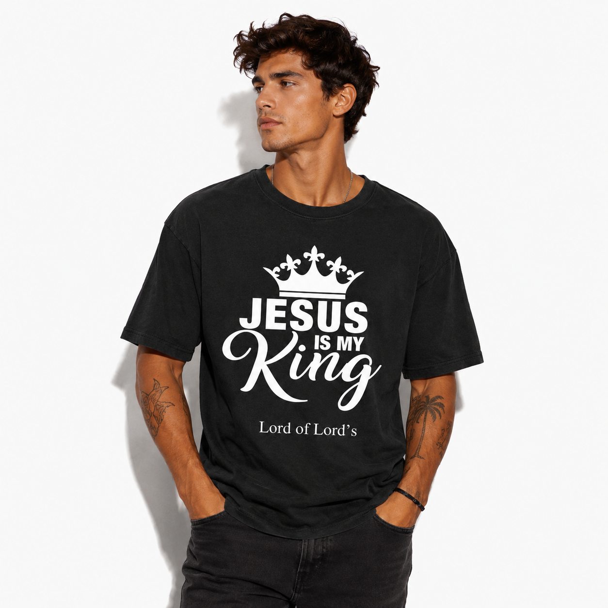 Jesus Is My King Christian Crown Graphic Men’s T-Shirt Faith Religious Tee