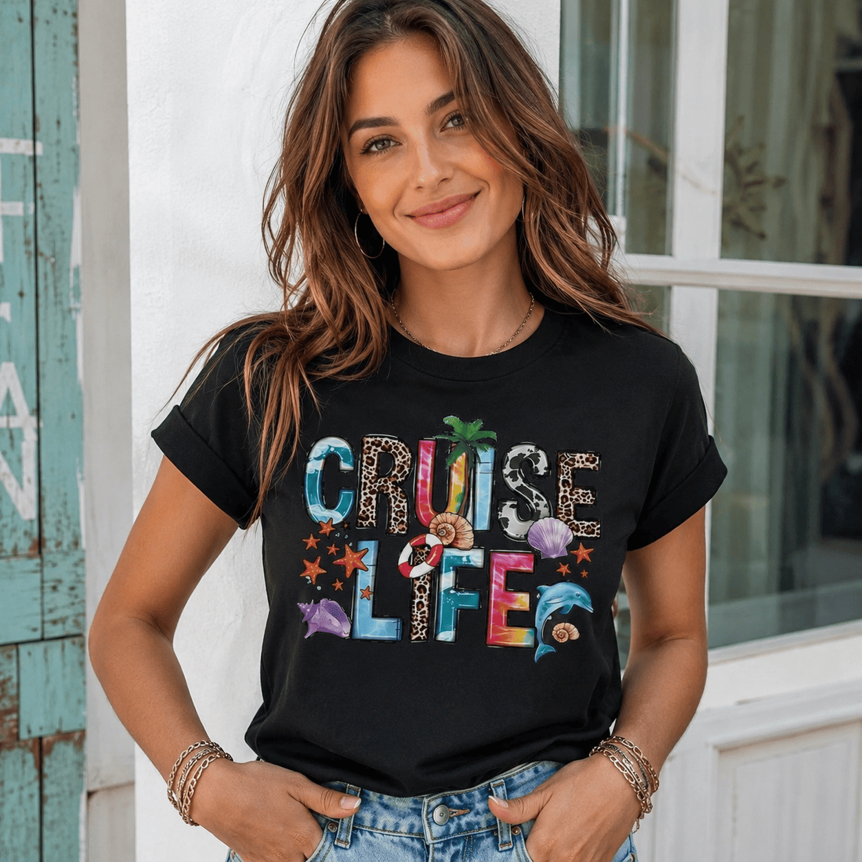 Women Hello Summer Cruise Life Graphic T-Shirt Nautical Beach Vacation Tee
