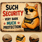 Shiba Inu Security Metal Sign – Funny Dog Meme Wall Art (Vintage Style)