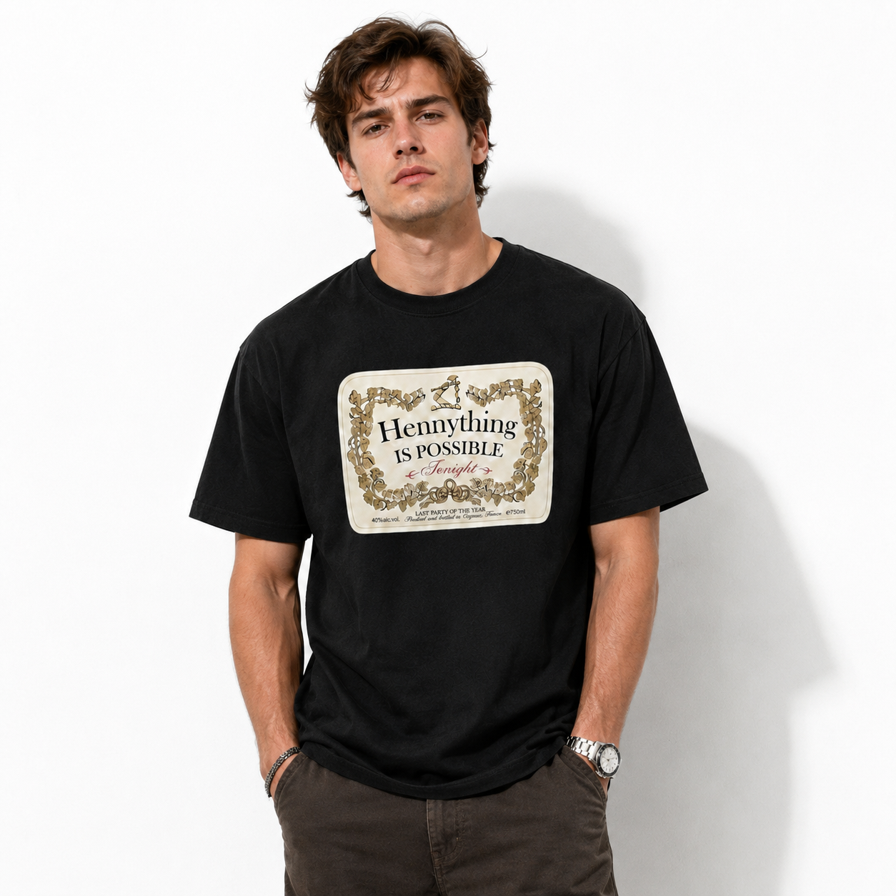 Hennything Is Possible Funny Drinking Graphic T-Shirt Men's Casual Tee