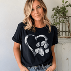 Heart Paw Print T-Shirt | Artistic Dog & Cat Lover Graphic Tee