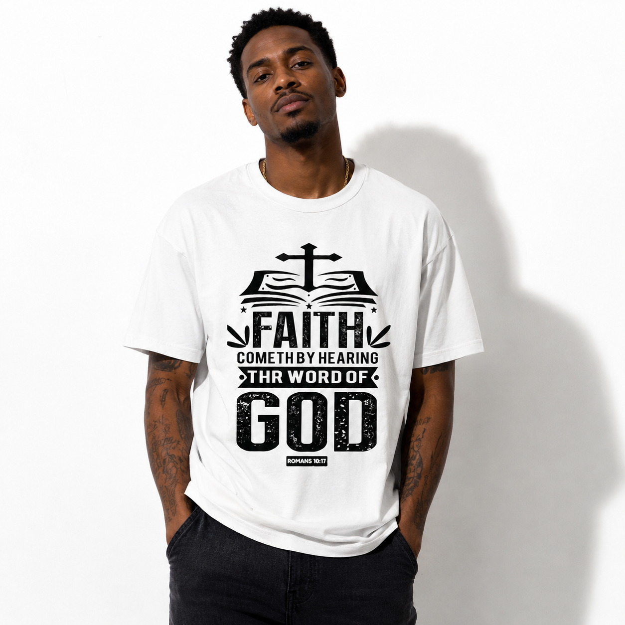 Faith Comes By Hearing God’s Word Christian Graphic Men’s Faith T-Shirt