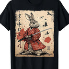Samurai Rabbit Japanese Anime Graphic T-Shirt Retro Manga Streetwear Tee