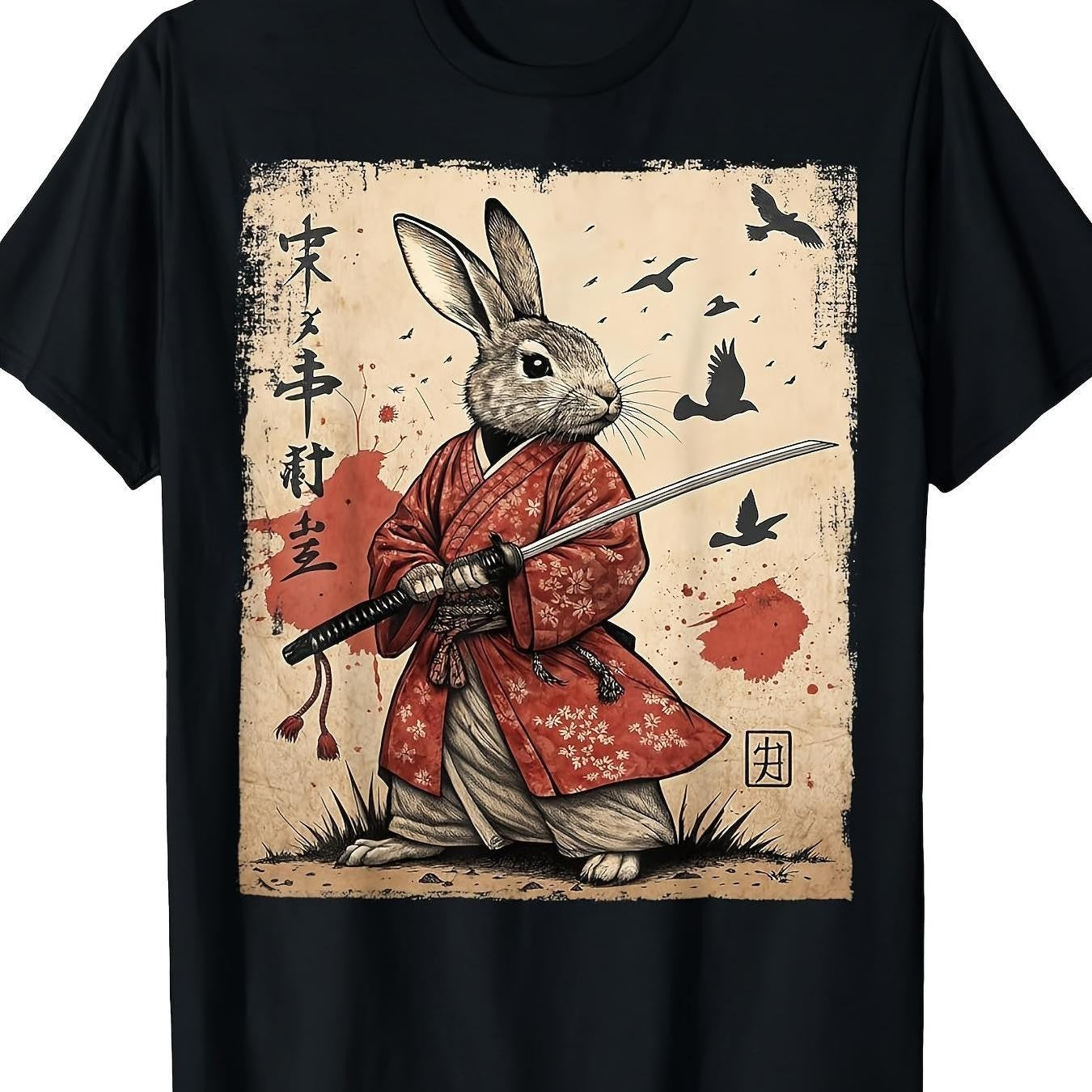 Samurai Rabbit Japanese Anime Graphic T-Shirt Retro Manga Streetwear Tee