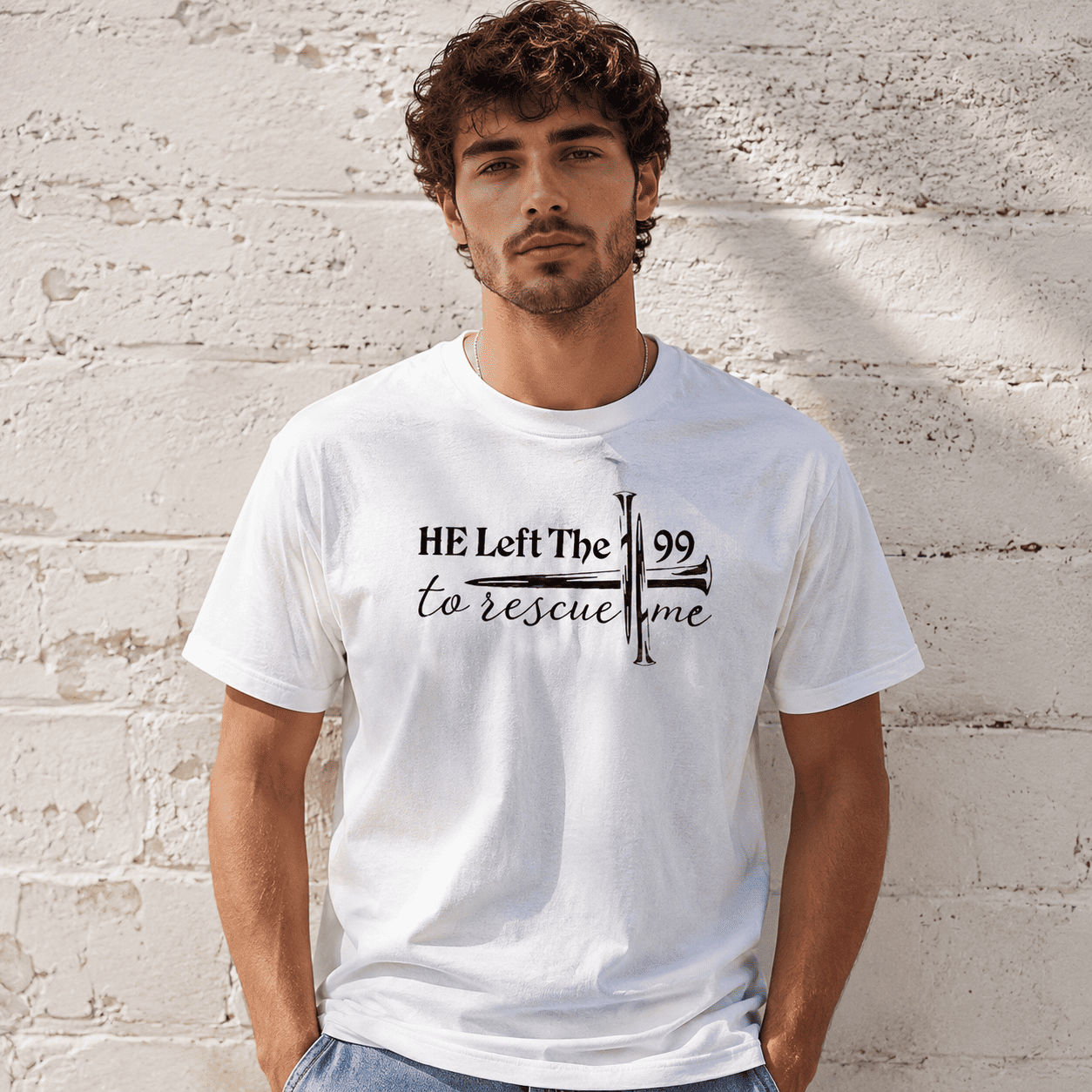 He Left The 99 To Save Me Christian Cross Faith Graphic Unisex T-Shirt