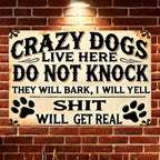 Crazy Dogs Live Here Tin Sign Funny Do Not Knock Metal Sign Dog Paw Wall Decor