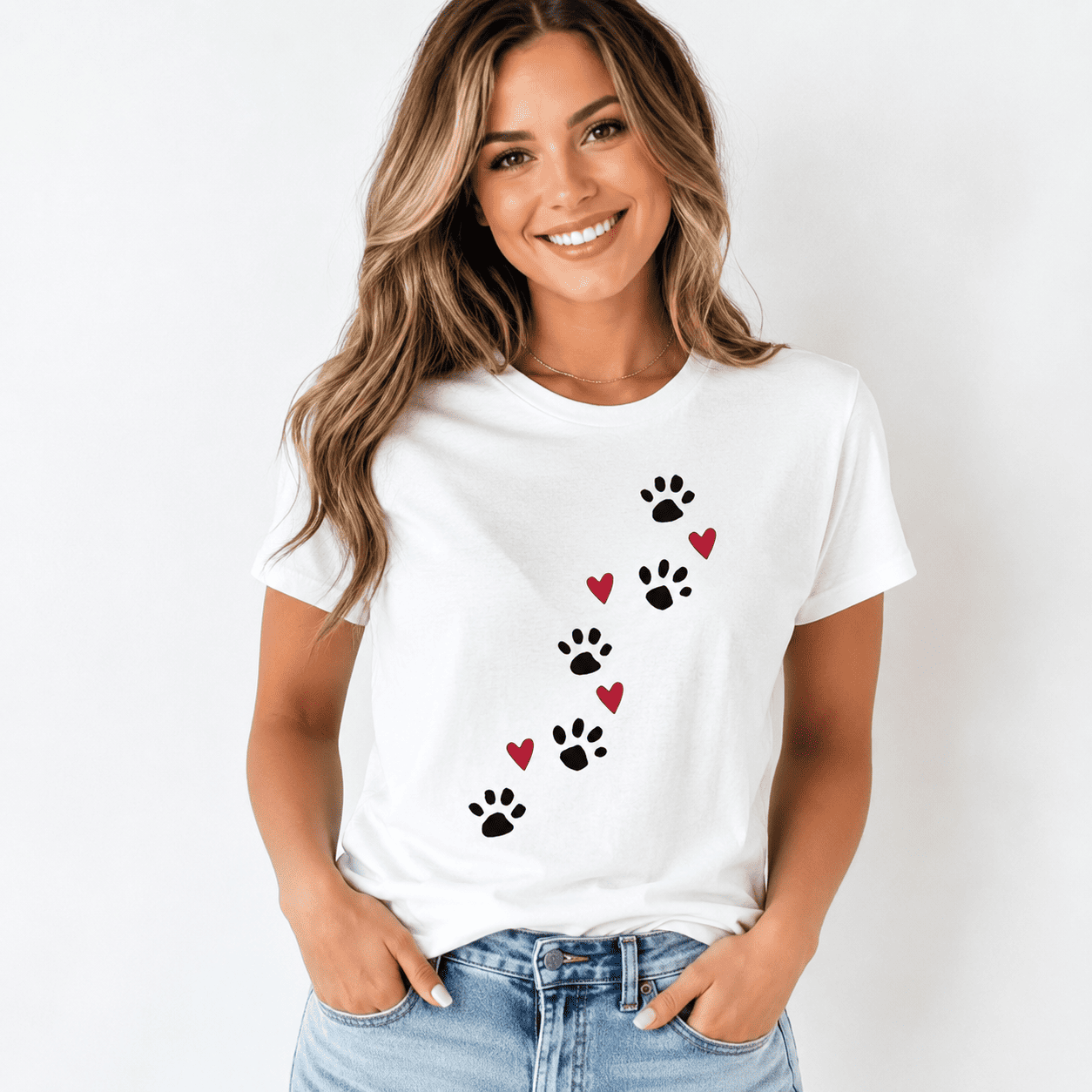 Paw Prints and Hearts Graphic Tee - Cute Dog & Cat Lover Gift T-Shirt