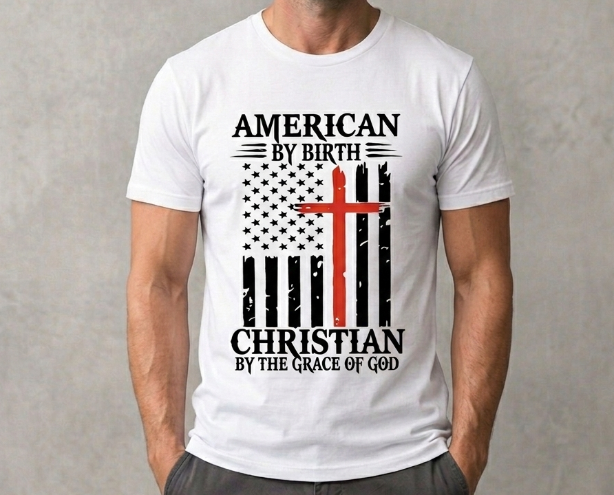 American Christian Faith T-Shirt - Patriotic Flag Cross Graphic - Religious Tee