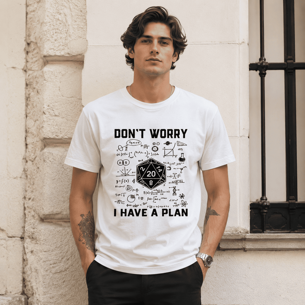 Don't Worry I Have a Plan Funny Nerd Dice Math Graphic T-Shirt Geek Tee