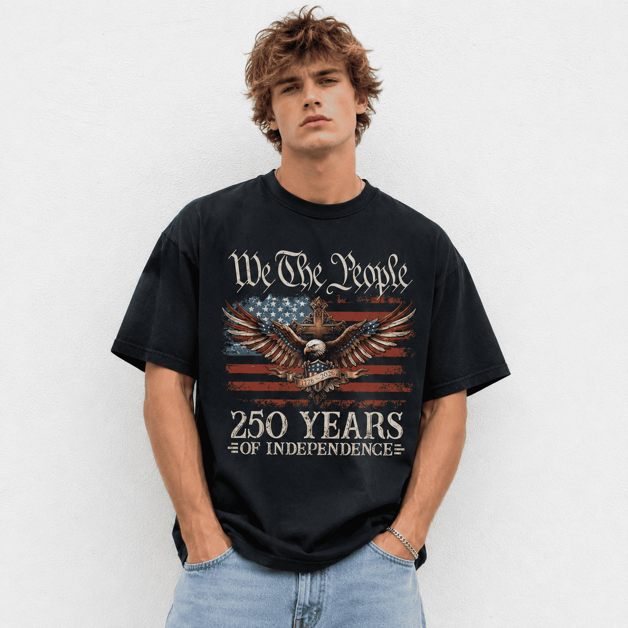 USA 250 Years 1776-2026 American Flag July 4th Patriotic Men's T-Shirt