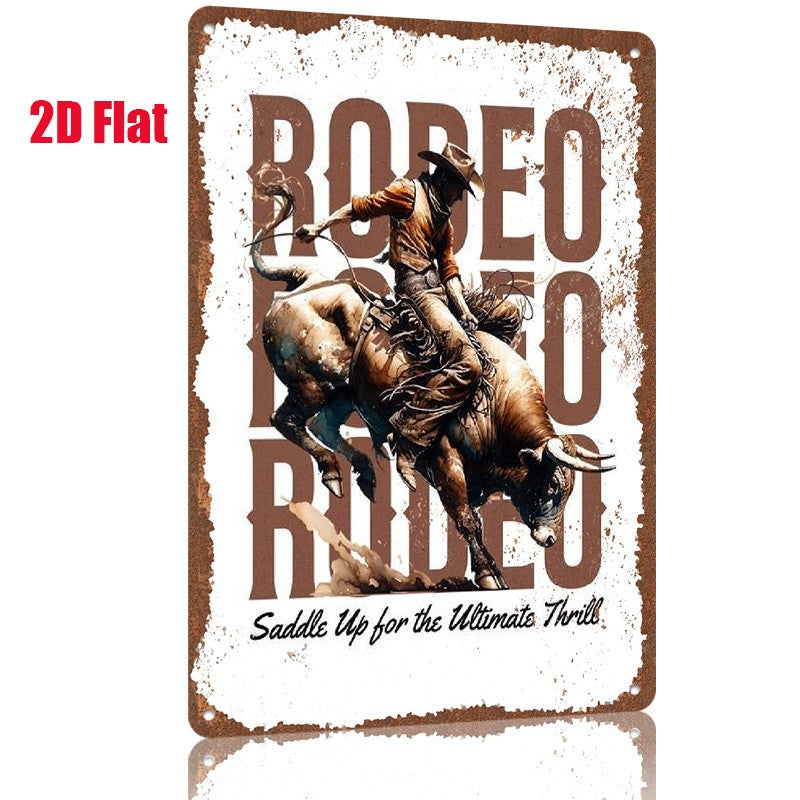Rodeo Tin Sign - "Saddle Up for the Ultimate Thrill" Metal Wall Art Decor