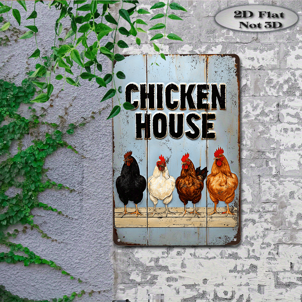 "Chicken House" Metal Sign - Farmhouse Style Tin Wall Art Decor Plaque