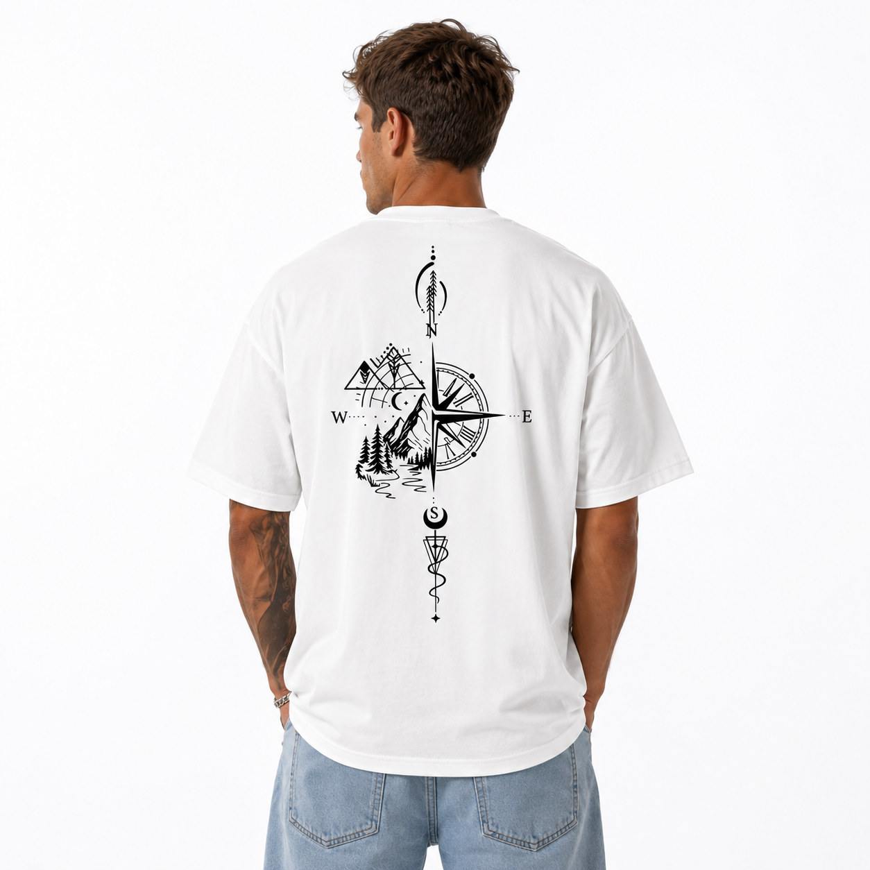 Men's Geometric Hill Print T-Shirt Loose Drop Shoulder Casual Street Tee for Men
