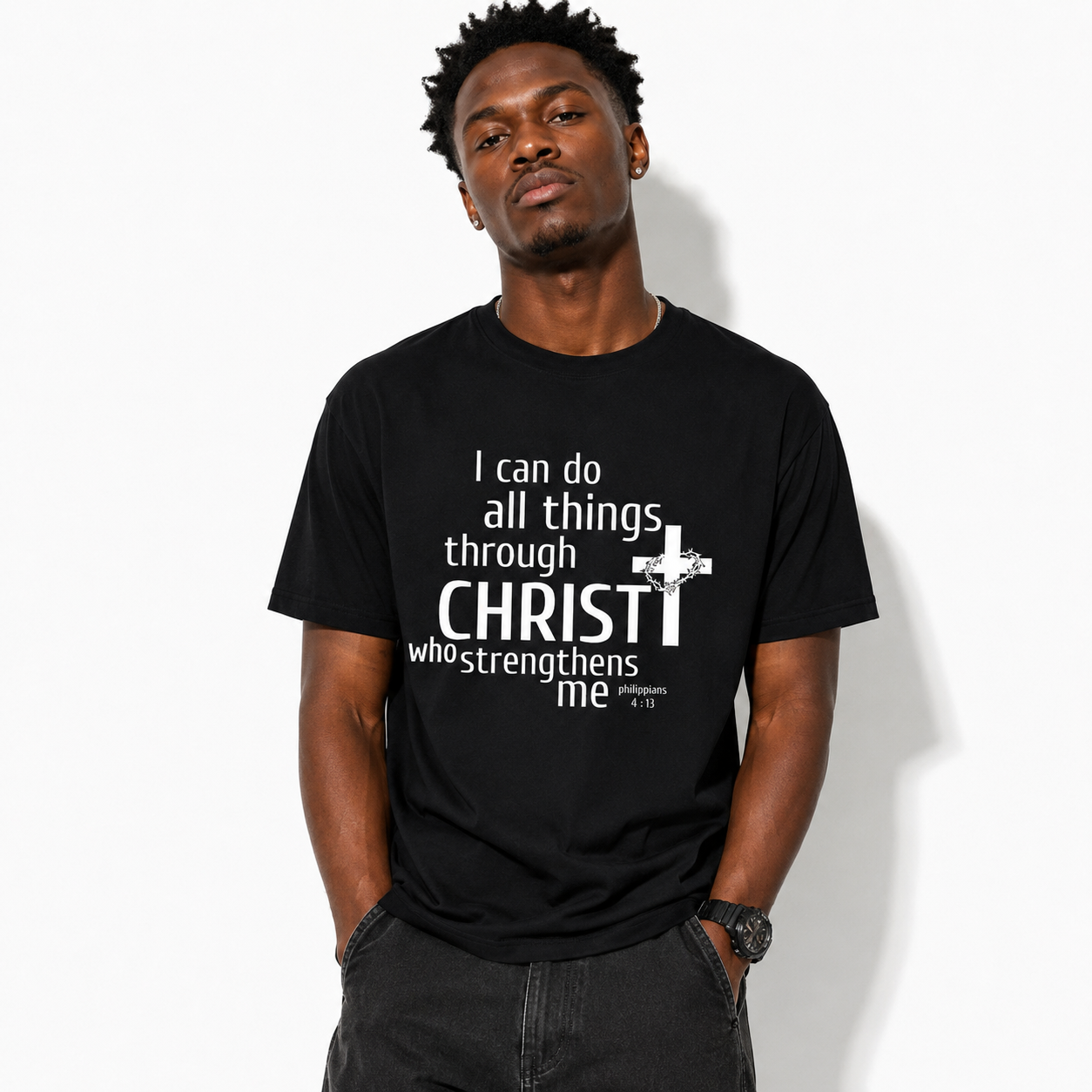 I Can Do All Things Through Christ Christian Cross Graphic Men’s Faith T-Shirt