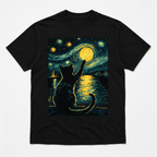 Starry Night Cat T-Shirt: Vincent Van Gogh Style, Black Cat Lover Gift TShirt