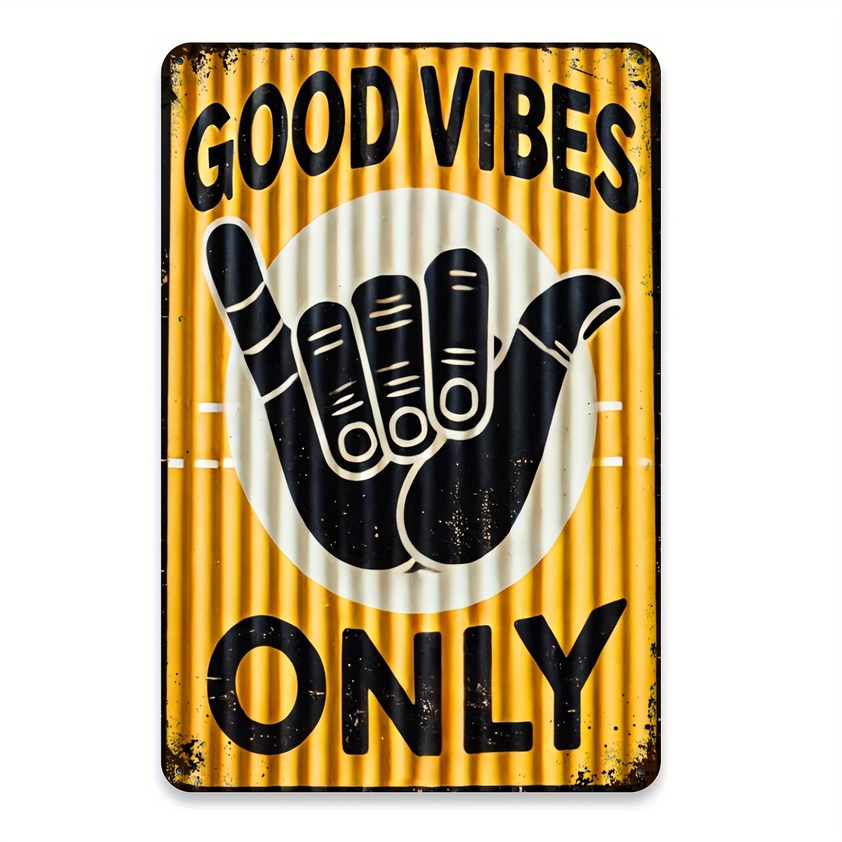 Good Vibes Only Shaka Hand Metal Tin Sign Retro Yellow Tiki Bar Wall Decor