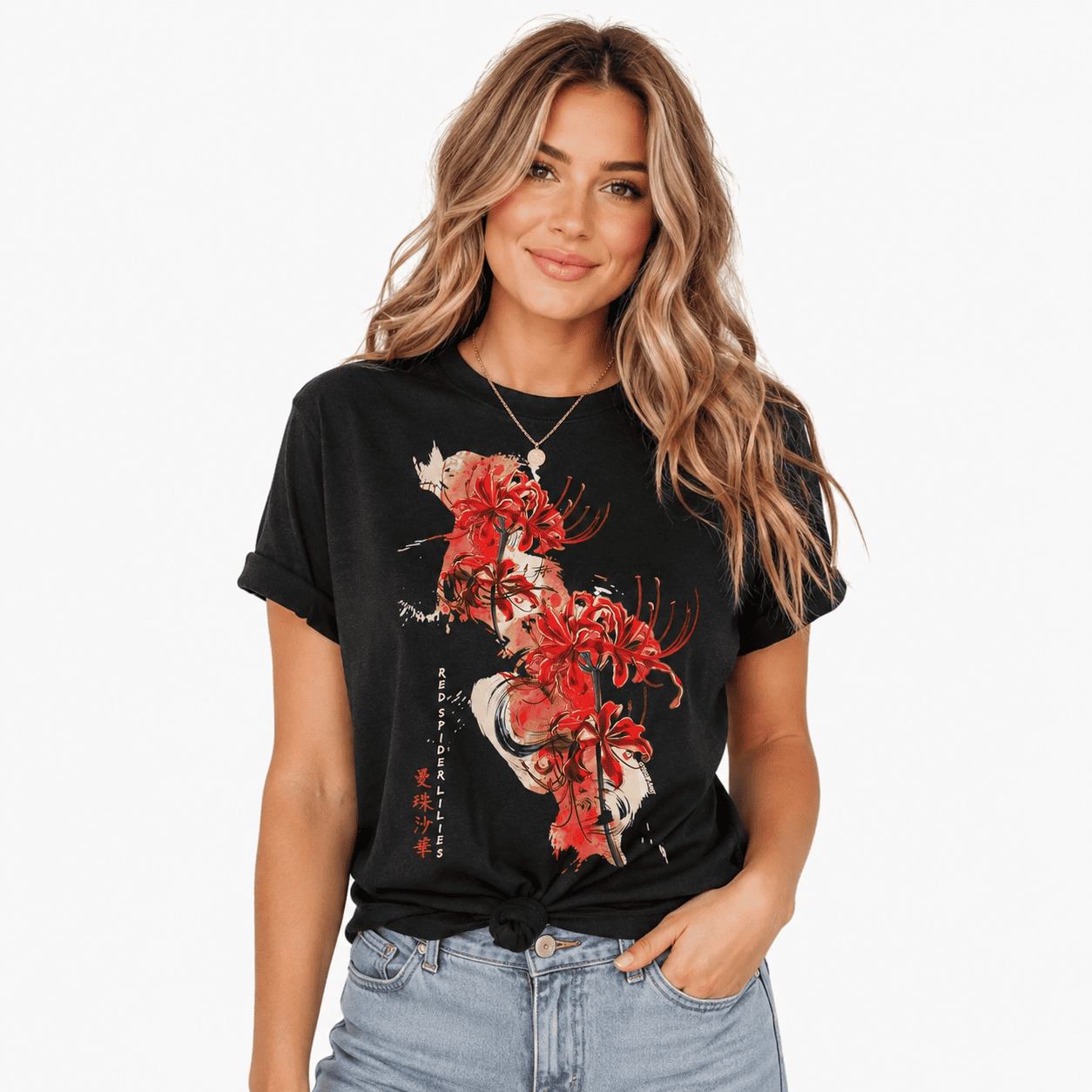 Women's Spider Lily Japanese Aesthetic Graphic T-Shirt Pastel Goth Tee