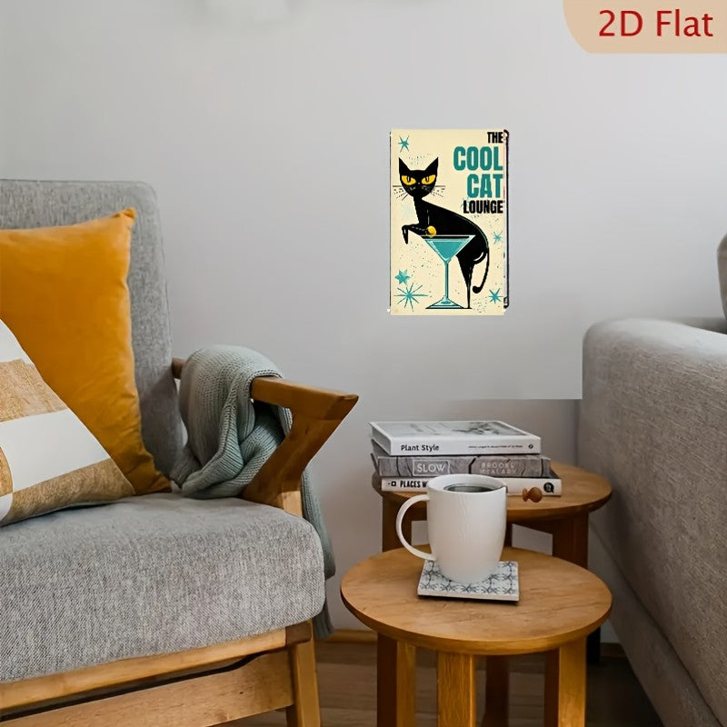 Cool Cat Lounge Tin Sign Vintage Mid-Century Metal Sign Home Bar Cocktail Wall