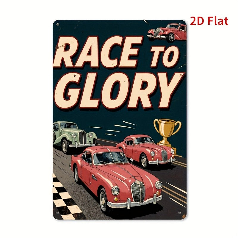 Race to Glory Metal Tin Sign - Vintage Racing Car Tin Wall Art Poster