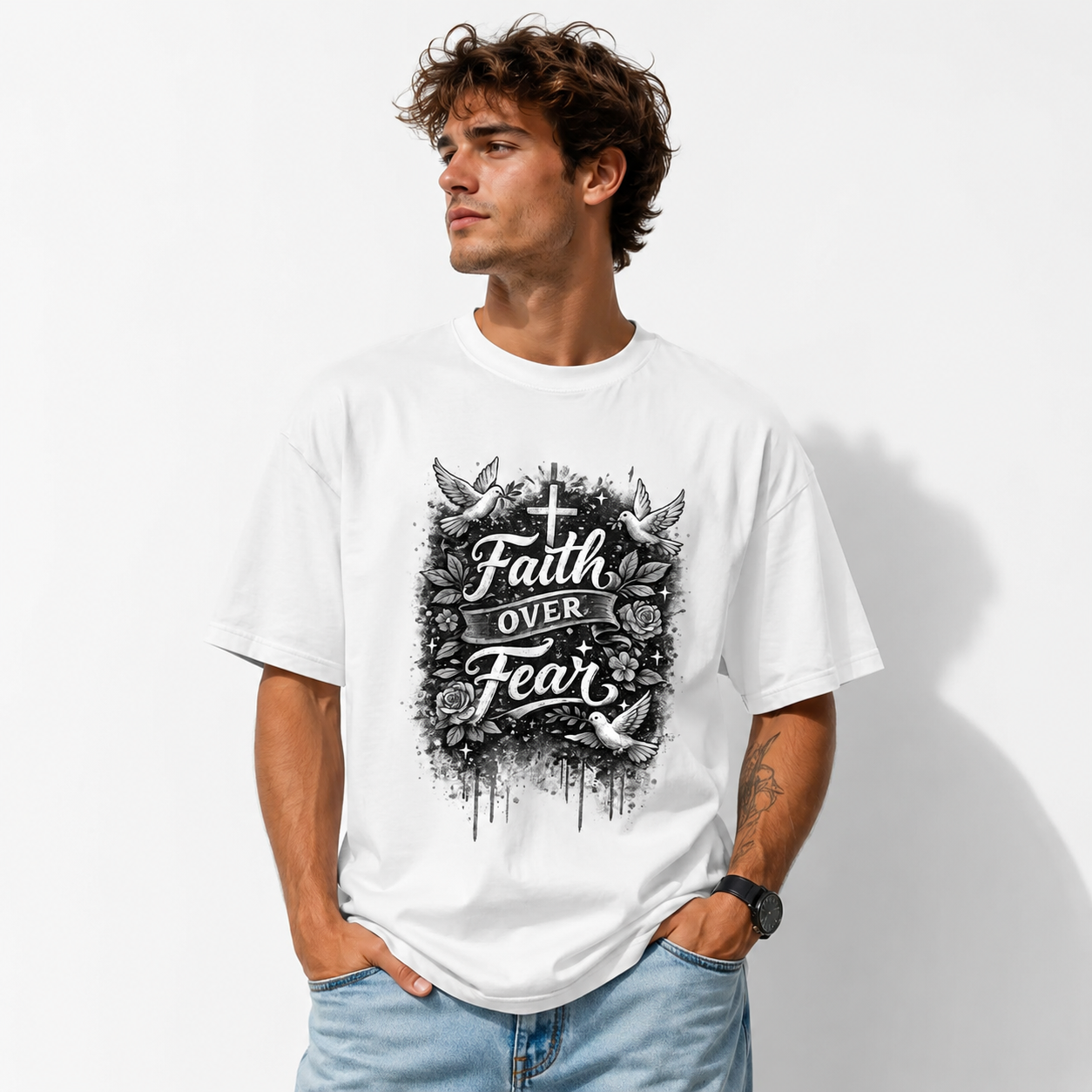 Faith Over Fear Graphic T-Shirt Christian Religious Shirt Inspirational Tee