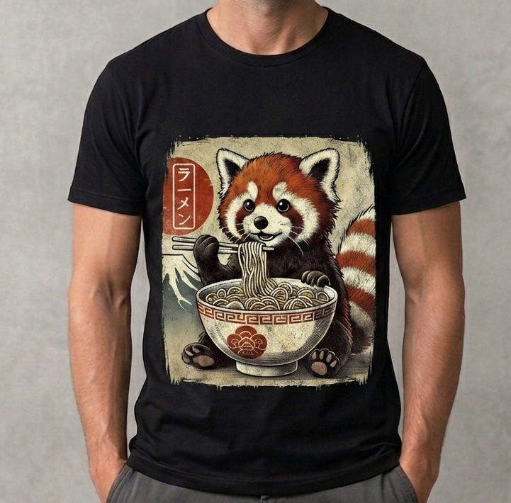 Red Panda Ramen T-Shirt | Japanese Ukiyo-e Style Anime Graphic Tee