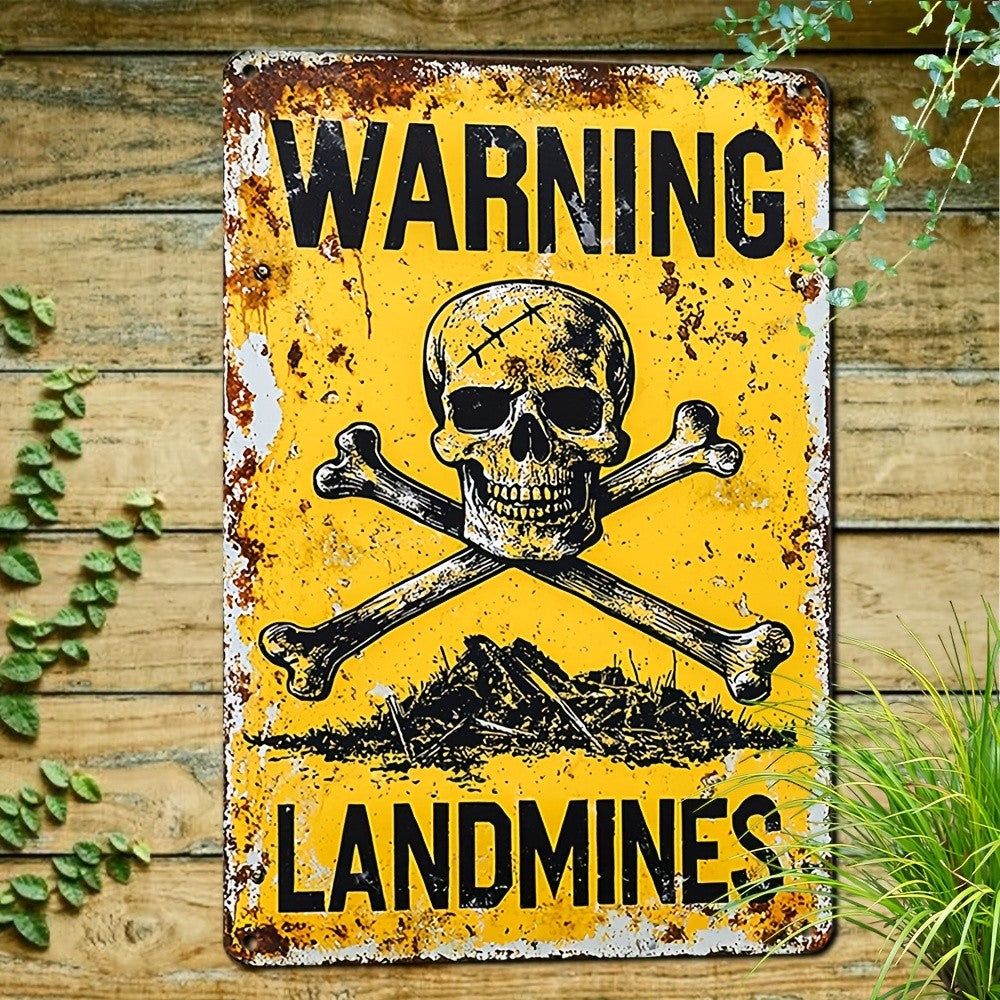 Funny Warning Landmines Metal Sign - Humorous Pet Dog Yard Waste Wall Decor