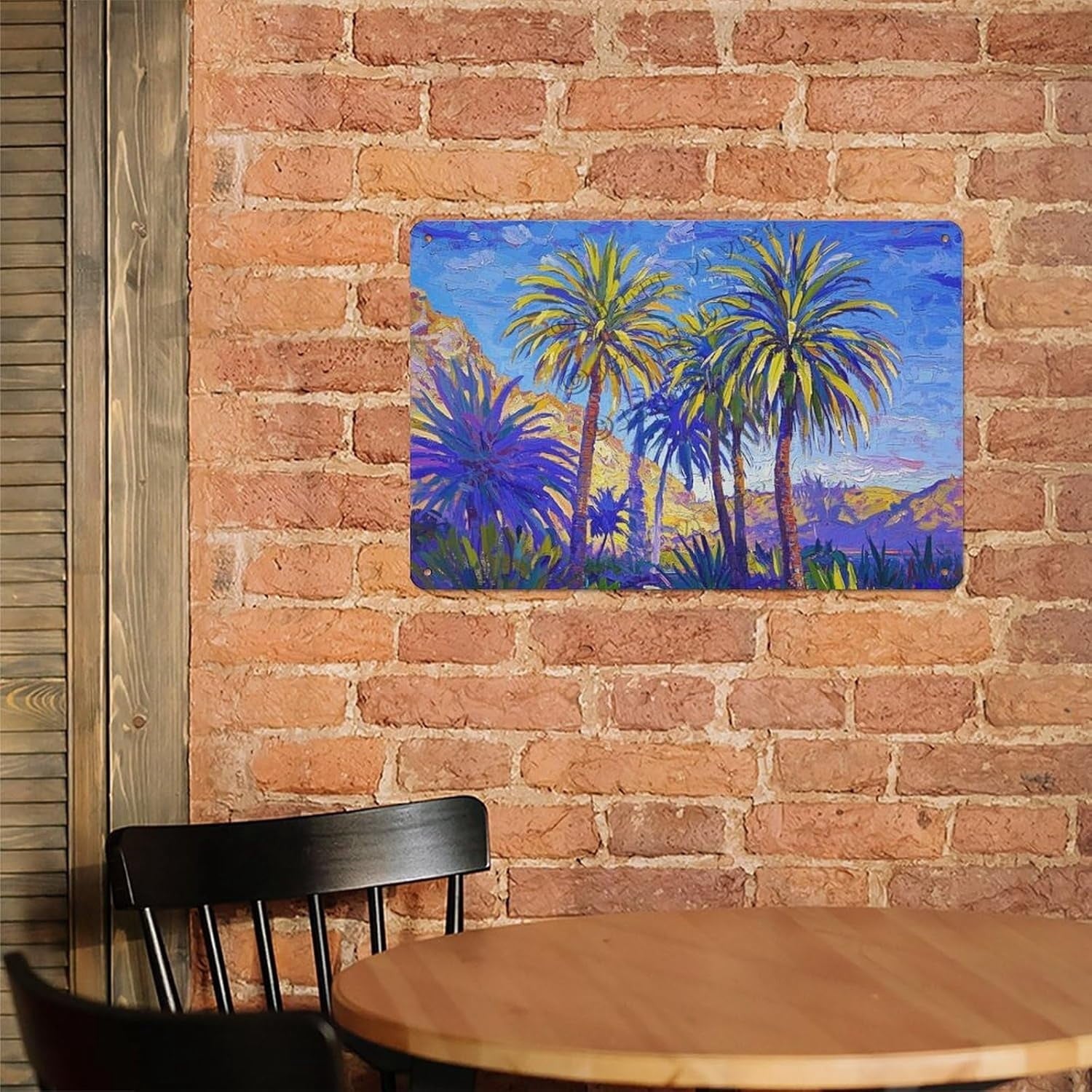 Vibrant Palm Tree Tin Sign - Coastal Landscape Metal Poster Wall Art Decor