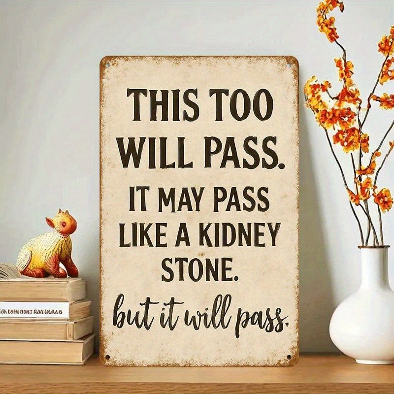Funny This Too Will Pass Metal Tin Sign Vintage Kidney Stone Humor Wall Decor