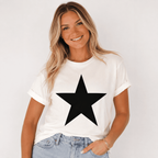 Women White Star Print Graphic T-Shirt Casual Summer Crew Neck Short Sleeve Tee