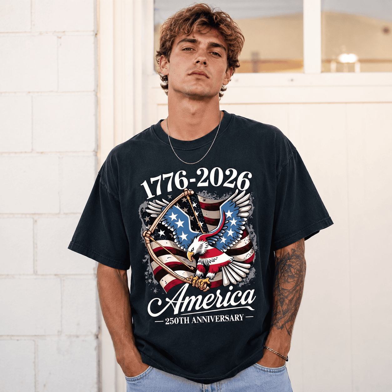 USA 250th Anniversary 1776-2026 Eagle Flag July 4th Patriotic Men's T-Shirt