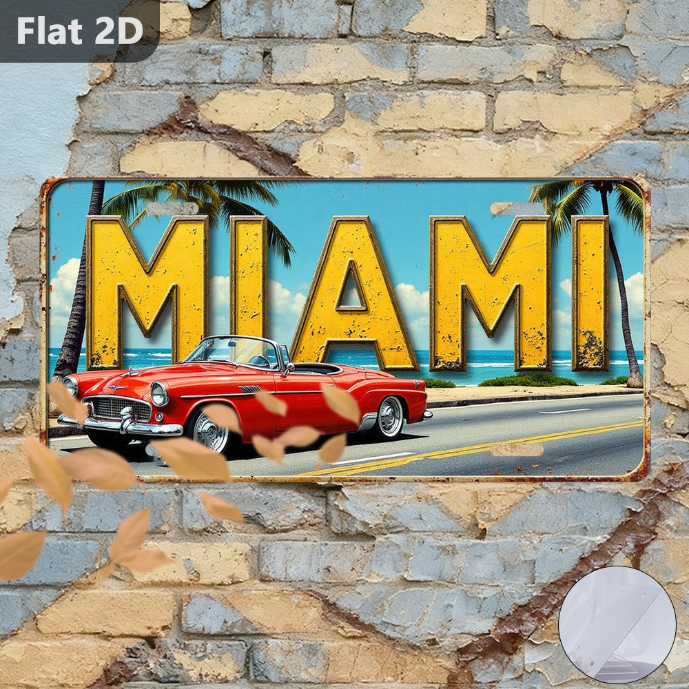 Miami Vintage Car Metal License Plate Sign Retro Garage Cafe Wall Decor