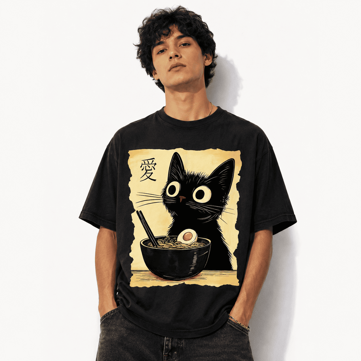 Cute Cat and Ramen Anime T-Shirt Unisex- 100% Japanese Style Printed Tshirt