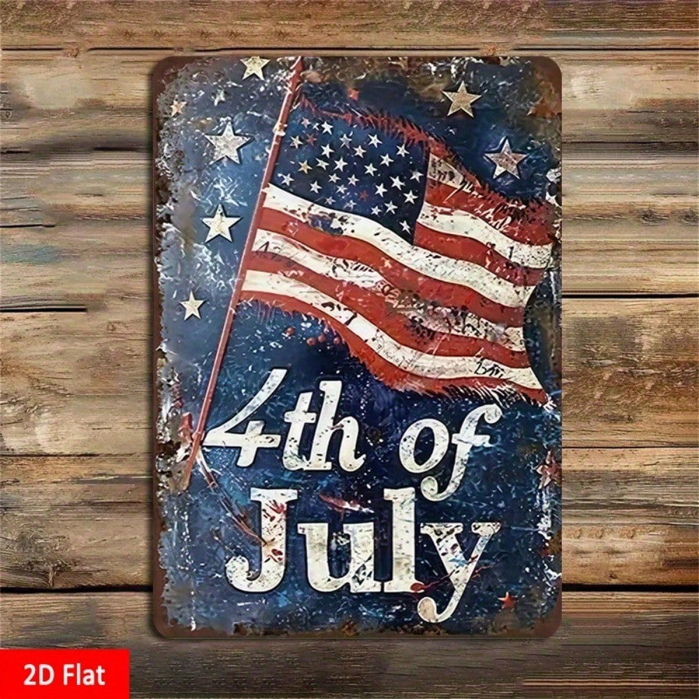 Rustic Independence Day Metal Tin Sign - USA Stars & Stripes Garage Wall Decor