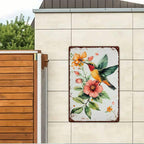 Retro Metal Hummingbird Sign Watercolor Floral Painting Cute Bedroom Kitchen Art