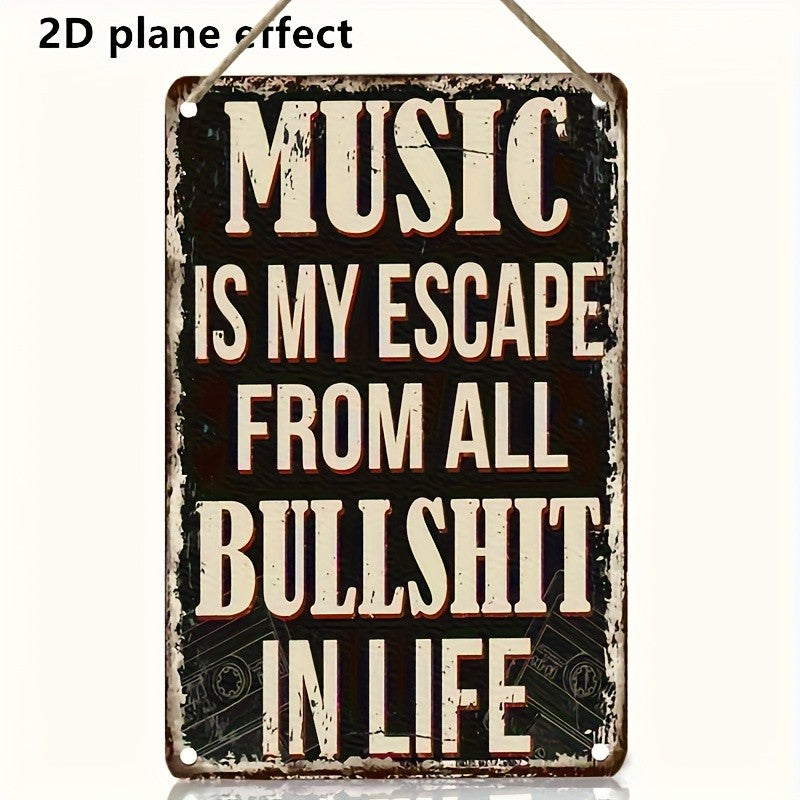 Music Is My Escape Metal Sign - Retro Rock And Roll Song Lover Tin Decor