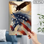 Patriotic Horse & Eagle Metal Sign - American Flag Tin Wall Art Decor