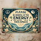 Mindful Of The Energy Tin Sign Celestial Metal Wall Art Yoga Studio Room Decor