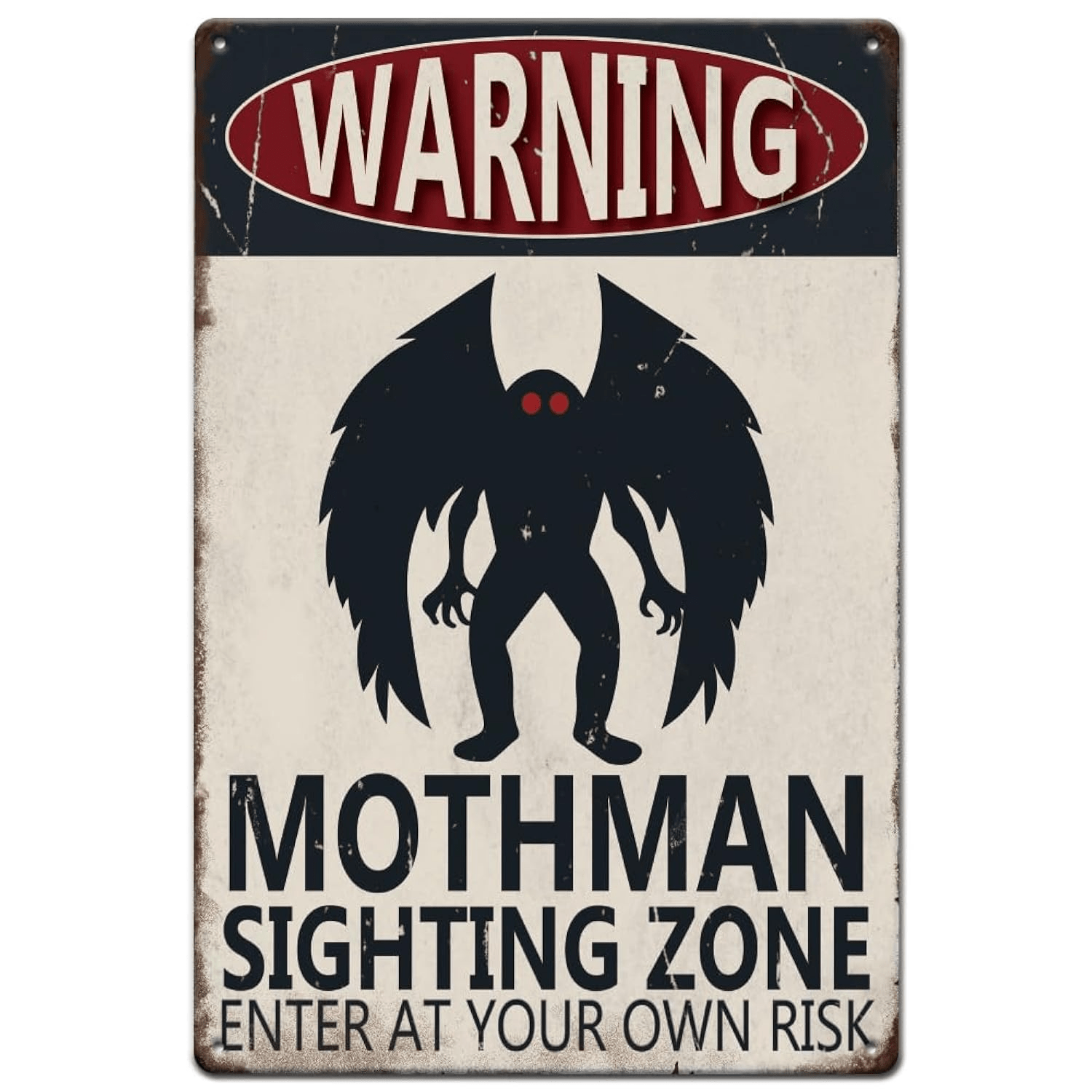 Vintage Mothman Metal Sign Cryptid Warning Zone Poster Spooky Room Wall Decor