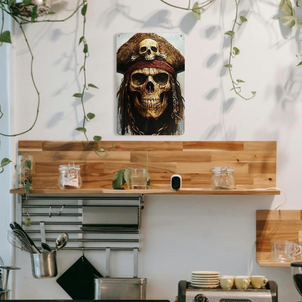 Pirate Skull Crossbones Tin Sign Retro Gothic Halloween Man Cave Wall Art
