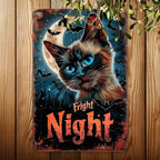 "Fright Night" Metal Sign - Halloween Cat Tin Wall Art Decor Plaque