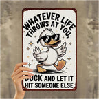 "Duck and Let It Hit" Metal Sign - Funny Duck Tin Wall Art Decor