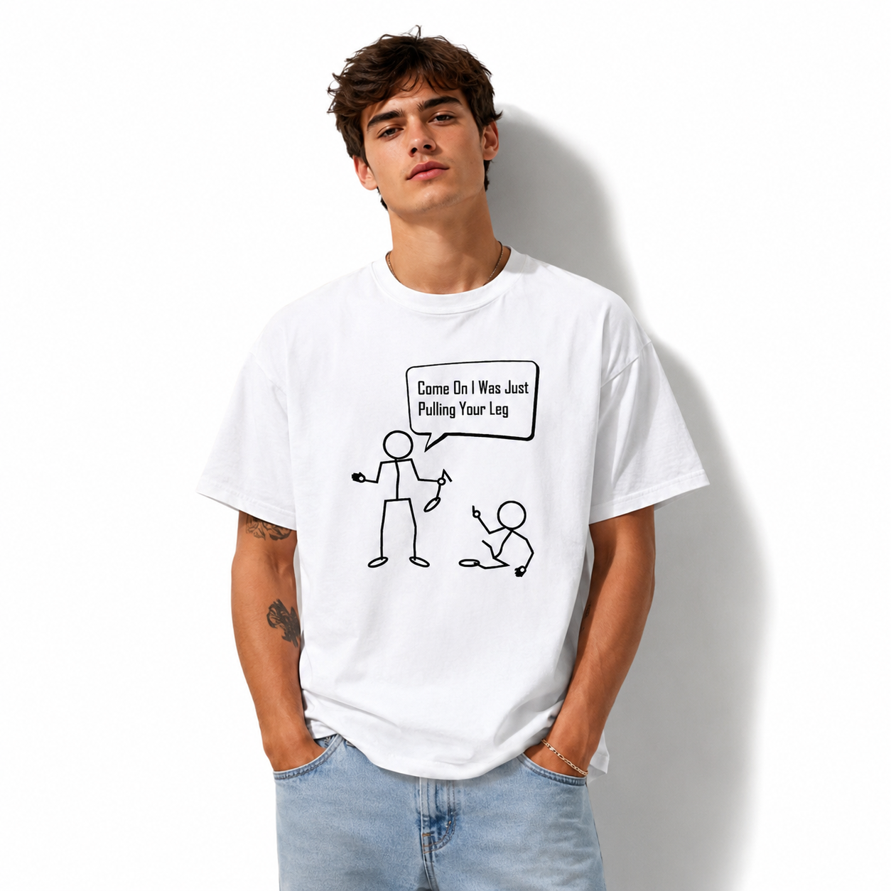 Funny Stick Figure Graphic T-Shirt Minimalist Cartoon Humor Tee